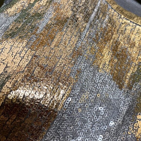 Lightweight Sequin Fancy Gray Gold Long Sleeve Shirt - Picture 4 of 10